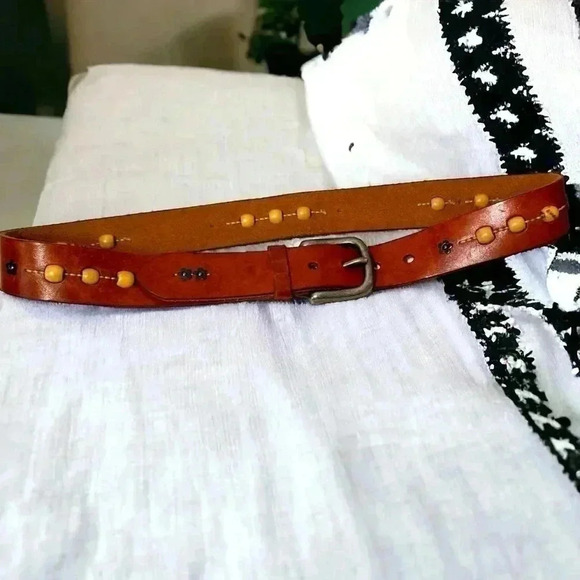 Leather boho beaded belt festival/western 40 - Picture 1 of 4